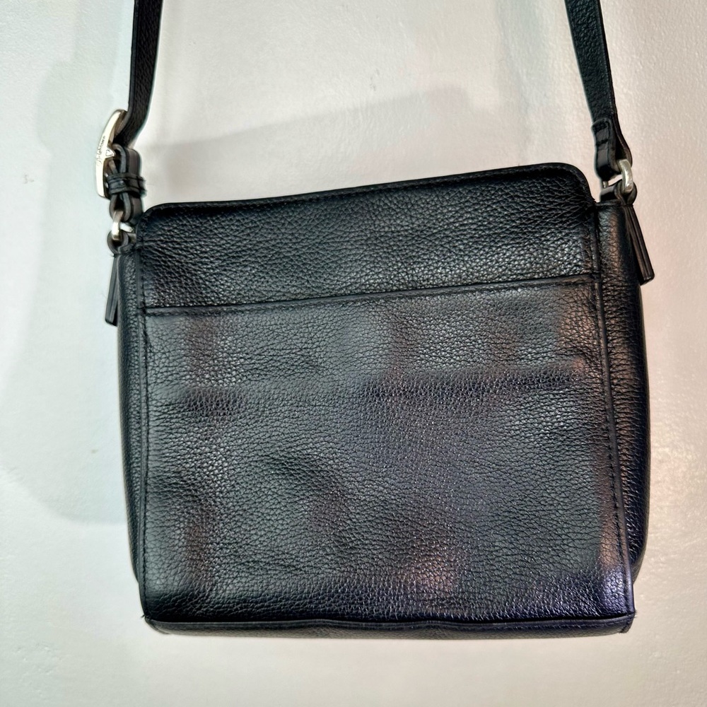 Black Croc-Embossed Leather Crossbody Bag with Silver Trim & Organizer - Picture 6 of 9